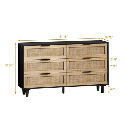 51.186-Drawers Rattan Storage Cabinet for Bedroom,Living Room