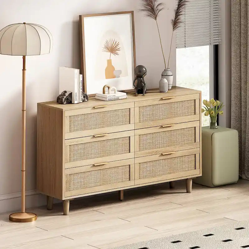 51.186-Drawers Rattan Storage Cabinet for Bedroom,Living Room