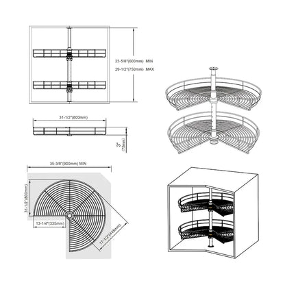 Dowell Lazy Susan 32 Diameter - 270 Degree Double Rack Stainless Steel