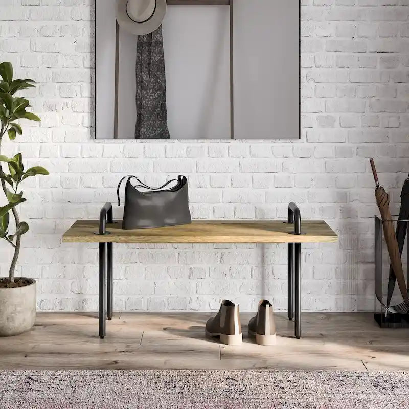 WYNDENHALL Sera SOLID MANGO WOOD 42 inch Wide Industrial Entryway Bench in Natural - 42 Inches wide