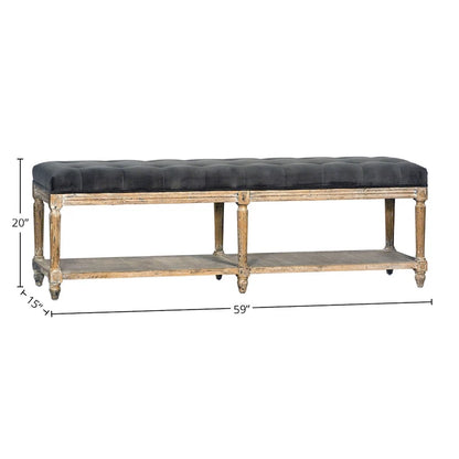 Mariel Upholstered Bench with Tufting and Shelf, Charcoal Grey