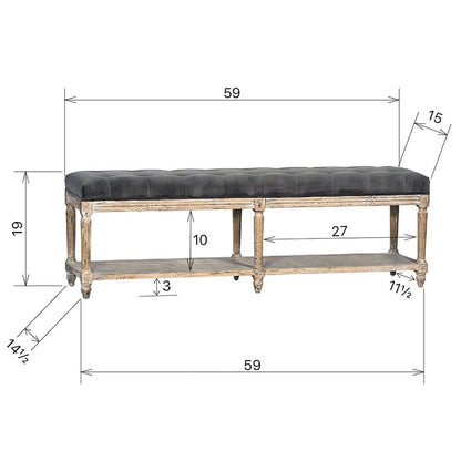 Mariel Upholstered Bench with Tufting and Shelf, Charcoal Grey