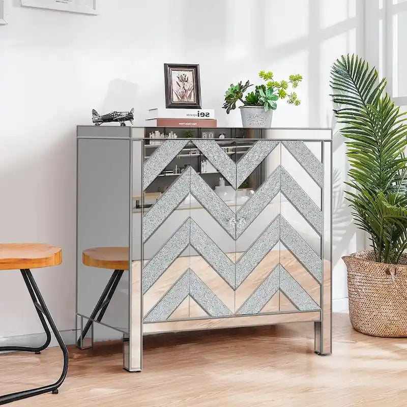 Storage Cabinet with Mirror Trim Living Room Dining Room Entryway Kitchen