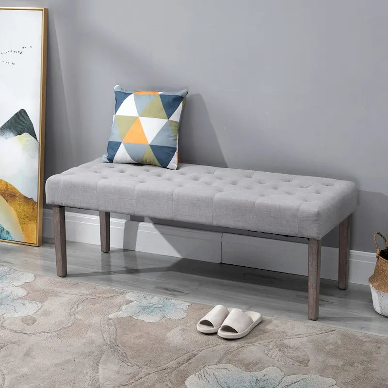 HOMCOM SimpleTufted Upholstered Ottoman Accent Bench with Soft Comfortable Cushion & Fashionable Modern Design