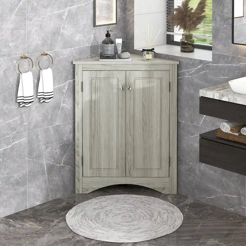 Grey Triangle Bathroom Storage Cabinet with Adjustable Shelves