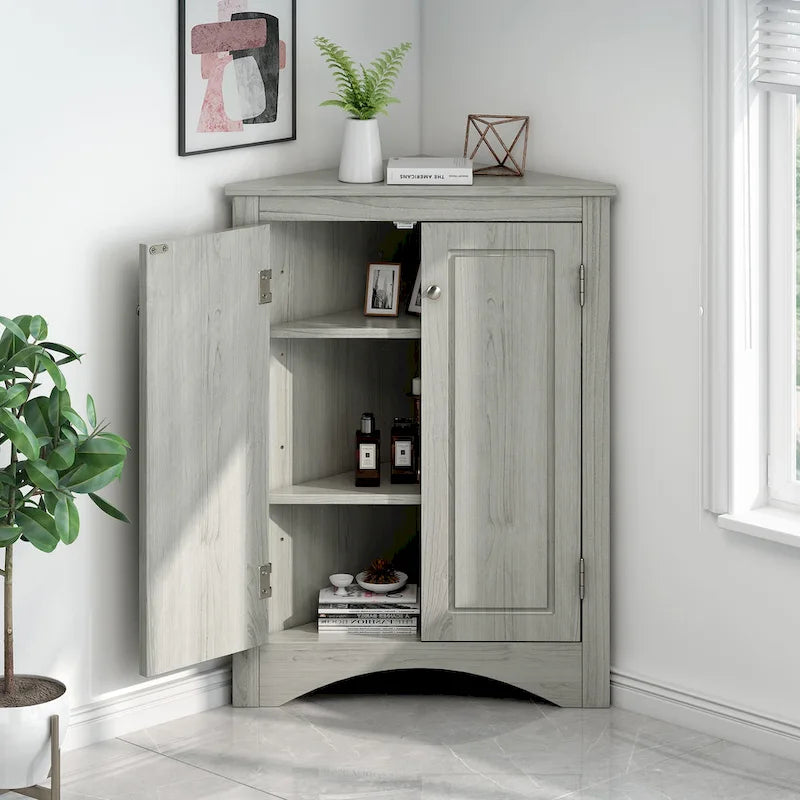 Grey Triangle Bathroom Storage Cabinet with Adjustable Shelves
