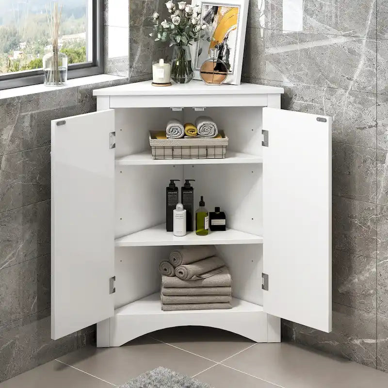 Grey Triangle Bathroom Storage Cabinet with Adjustable Shelves