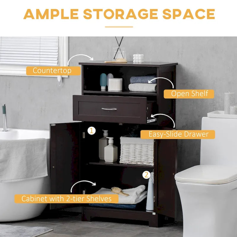 kleankin Modern Bathroom Storage Cabinet Free Standing Cupboard with Drawer and Adjustable Shelf - 11.75*23.5*42.75