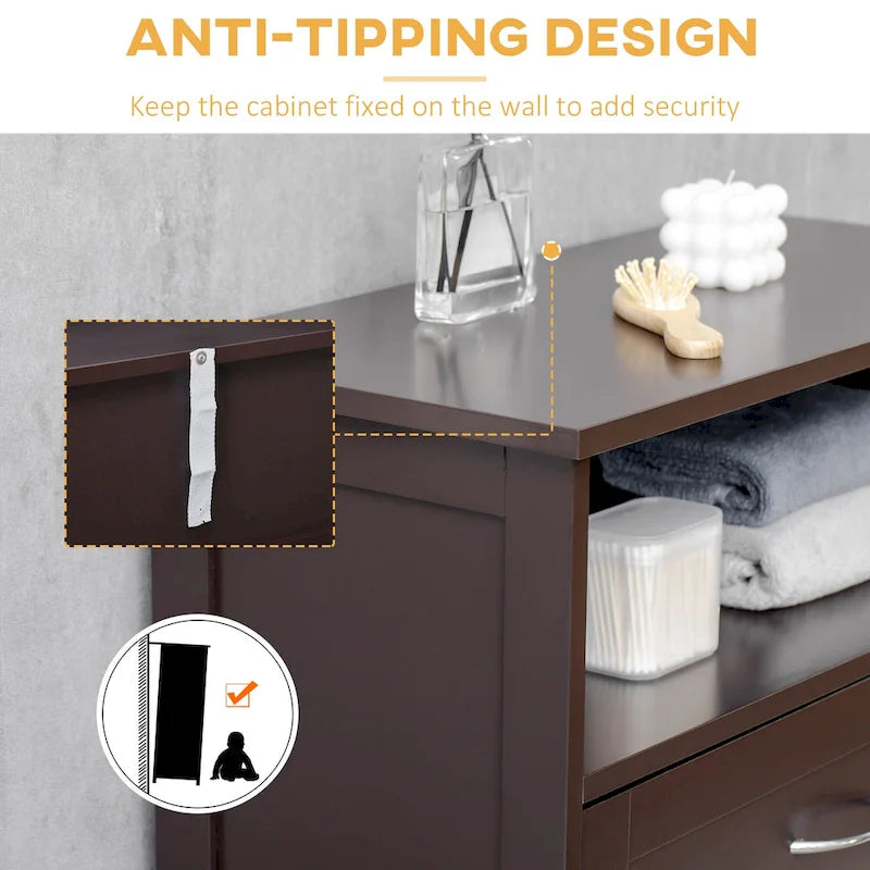 kleankin Modern Bathroom Storage Cabinet Free Standing Cupboard with Drawer and Adjustable Shelf - 11.75*23.5*42.75