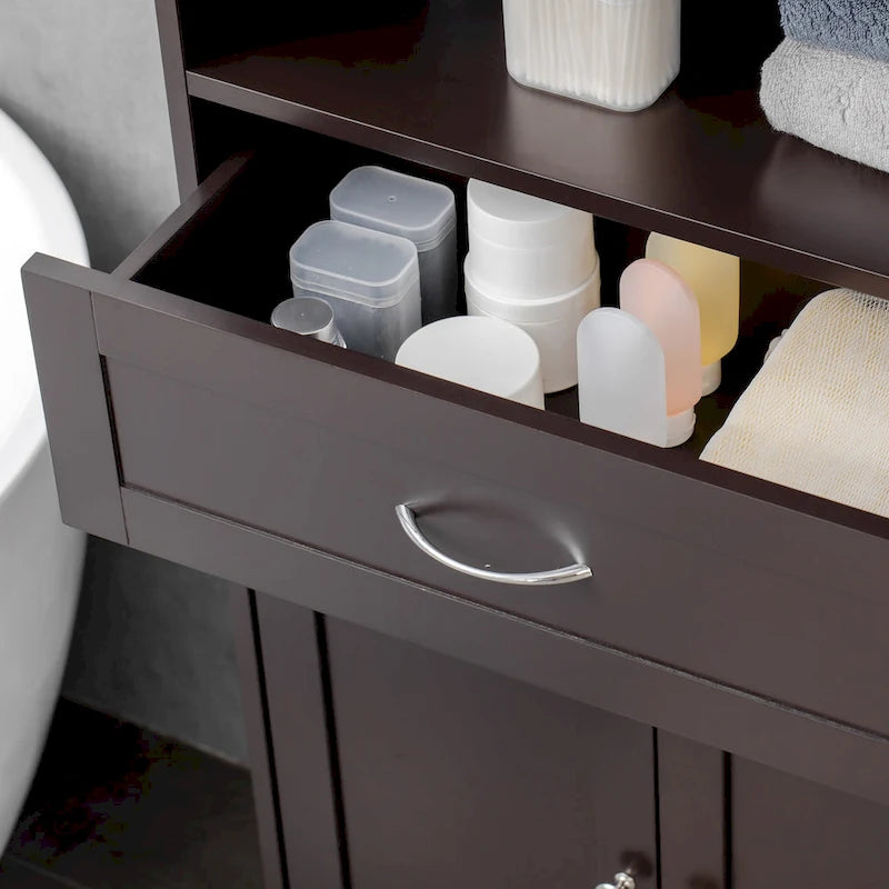 kleankin Modern Bathroom Storage Cabinet Free Standing Cupboard with Drawer and Adjustable Shelf - 11.75*23.5*42.75