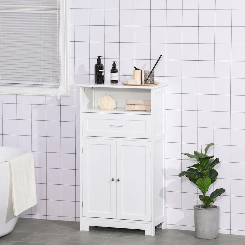kleankin Modern Bathroom Storage Cabinet Free Standing Cupboard with Drawer and Adjustable Shelf - 11.75*23.5*42.75