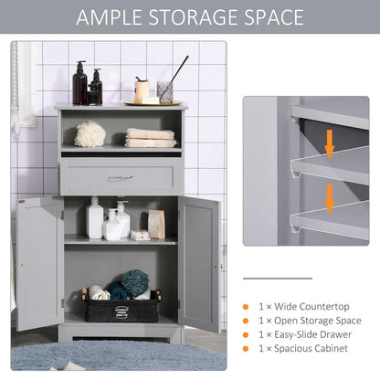 kleankin Modern Bathroom Storage Cabinet Free Standing Cupboard with Drawer and Adjustable Shelf - 11.75*23.5*42.75