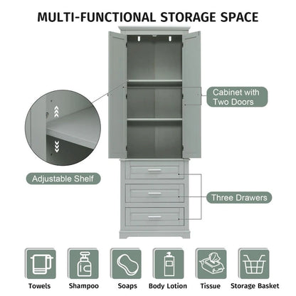 Tall Storage Cabinet with Three Drawers for Bathroom