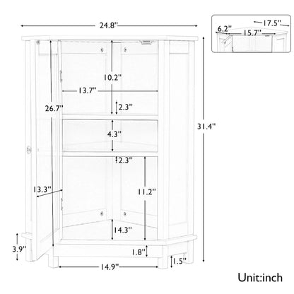 Bathroom MDF Cabinet Triangle Corner Storage Cabinet with Adjustable Shelf