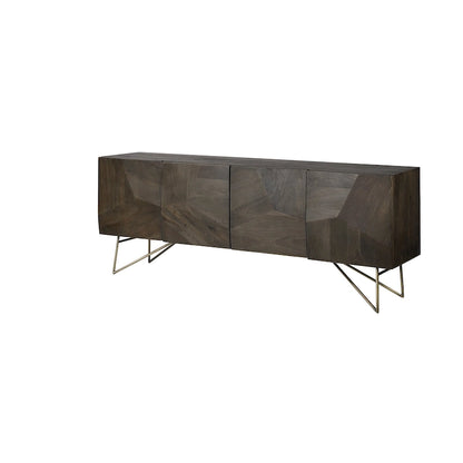 Darwin Brown Solid Wood Gold Metal Base 4 Cabinet Door Sideboard - 80.1L x 17.3W x 29.9H