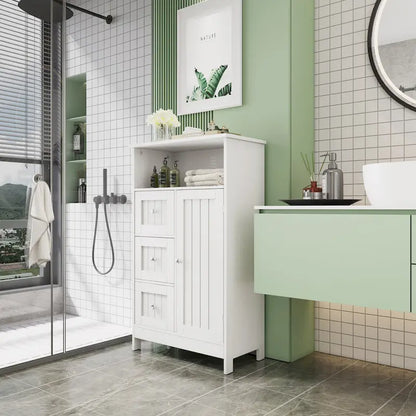Bathroom standing storage cabinet with 3 drawers and 1 door