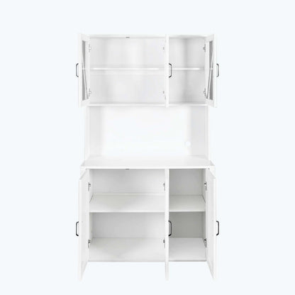 Large Kitchen Pantry Storage Cabinet with Glass Doors,Drawers & Open Shelves