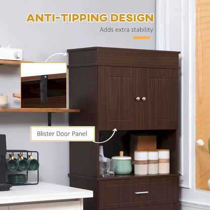 HOMCOM 72 Kitchen Buffet with Hutch, Freestanding Pantry Cupboard with Utility Drawer, 2 Door Cabinets and Countertop, Brown