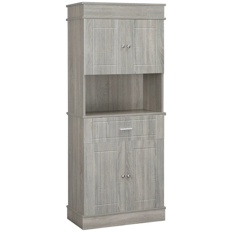 HOMCOM 72 Kitchen Buffet with Hutch, Freestanding Pantry Cupboard with Utility Drawer, 2 Door Cabinets and Countertop, Brown