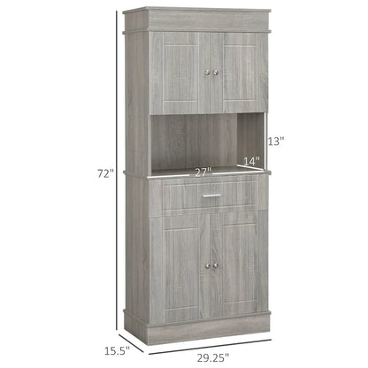 HOMCOM 72 Kitchen Buffet with Hutch, Freestanding Pantry Cupboard with Utility Drawer, 2 Door Cabinets and Countertop, Brown