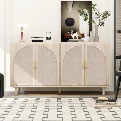 4 Door Rattan Storage Cabinet with Adjustable Shelves