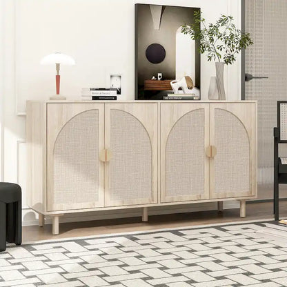4 Door Rattan Storage Cabinet with Adjustable Shelves