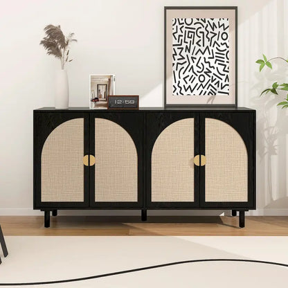 4 Door Rattan Storage Cabinet with Adjustable Shelves