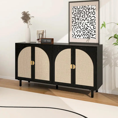 4 Door Rattan Storage Cabinet with Adjustable Shelves