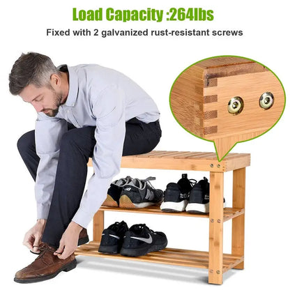 2-Tier Bamboo Shoe Bench Entryway Storage Racks - 27.5L x 11.0W x 18.0H
