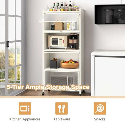 5-Tier Kitchen Baker's Rack with Flip-up PC Doors - 23.5 x 12.5 x 60.5 (L x W x H)