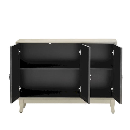 3 Door Mirrored Buffet Cabinet with Silver Handle - N/A