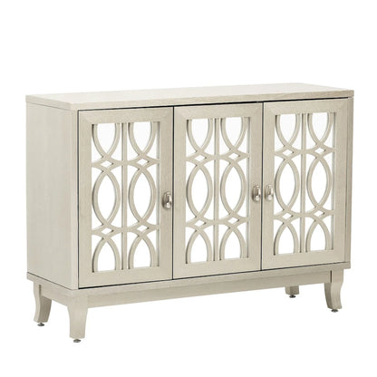3 Door Mirrored Buffet Cabinet with Silver Handle - N/A