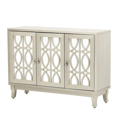 3 Door Mirrored Buffet Cabinet with Silver Handle - N/A