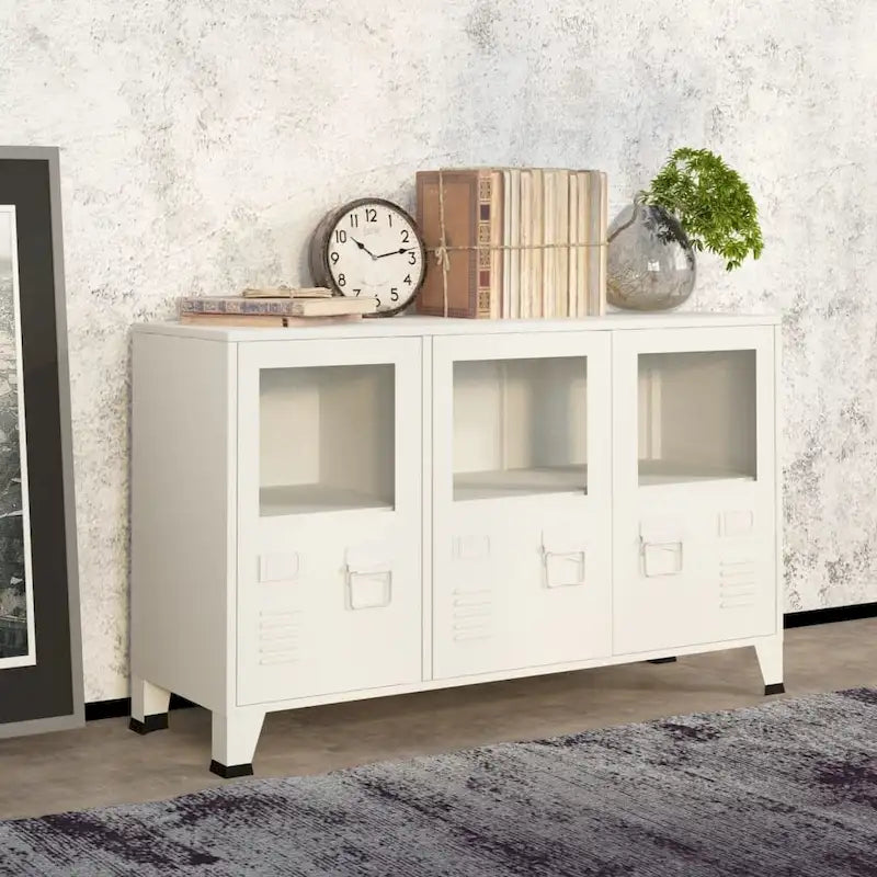 vidaXL Sideboard Industrial Storage Cabinet for Living Room Metal and Glass - 41.3 x 13.8 x 24.4
