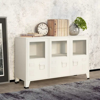 vidaXL Sideboard Industrial Storage Cabinet for Living Room Metal and Glass - 41.3 x 13.8 x 24.4