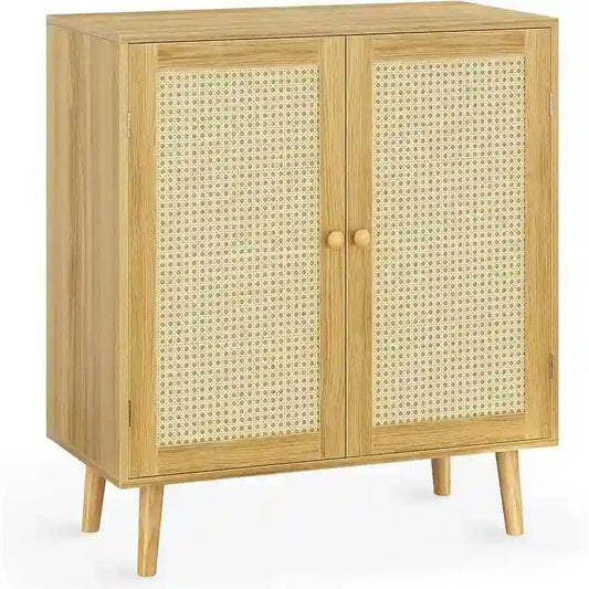 Storage Cabinet with PE Rattan Decor Doors - 15.7D x 31.5W x 34.6H