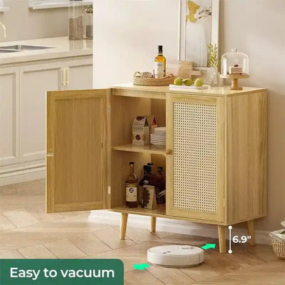 Storage Cabinet with PE Rattan Decor Doors - 15.7D x 31.5W x 34.6H