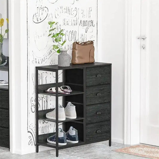 Black Dresser with 4 Drawers and Side Shelf - 11.4D x 28.3W x 31.8H