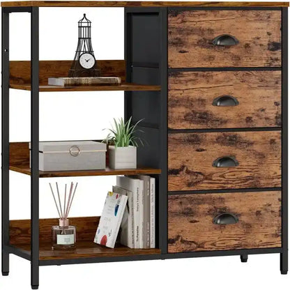 Black Dresser with 4 Drawers and Side Shelf - 11.4D x 28.3W x 31.8H