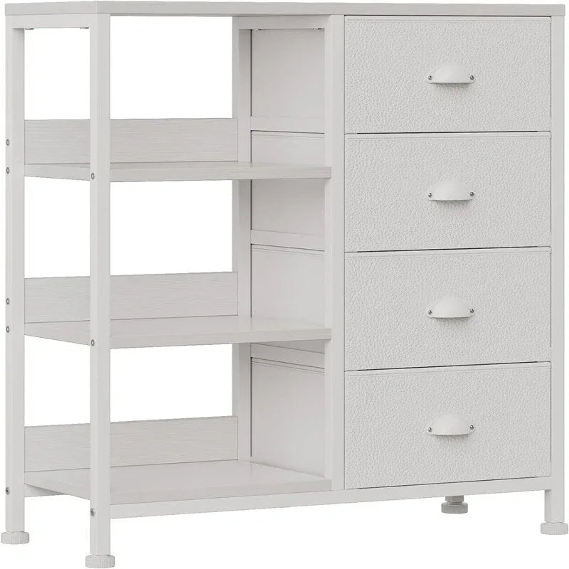 Black Dresser with 4 Drawers and Side Shelf - 11.4D x 28.3W x 31.8H