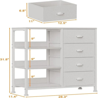 Black Dresser with 4 Drawers and Side Shelf - 11.4D x 28.3W x 31.8H