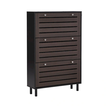 Merax Minimalist Slim Shoe Cabinet with Hanging Hooks, 3 Flip Drawers