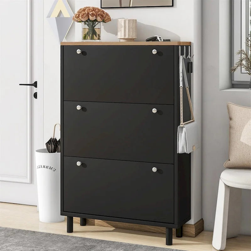 Merax Narrow Design Shoe Cabinet with 3 Flip Drawers, 3 Hooks