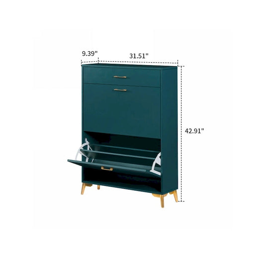 Modern Stylish Wooden Shoe Storage Cabinet with Gold Metal Handles and Legs