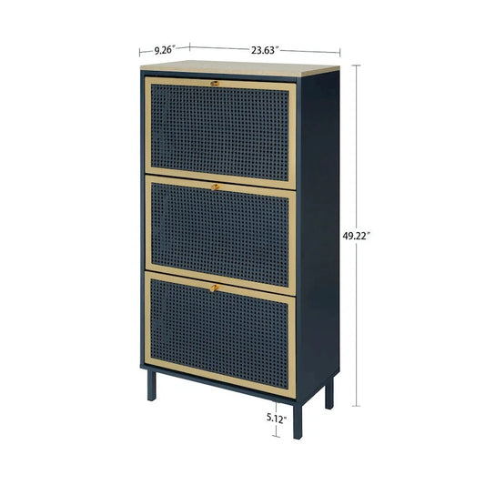 Modern Freestanding Shoe Storage Cabinet with 3 Metal Doors