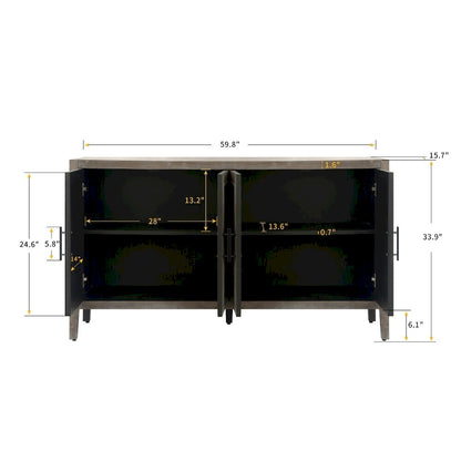 59.8in Vintage 4 Door Wooden Sideboard Living Room Entryway Cabinet
