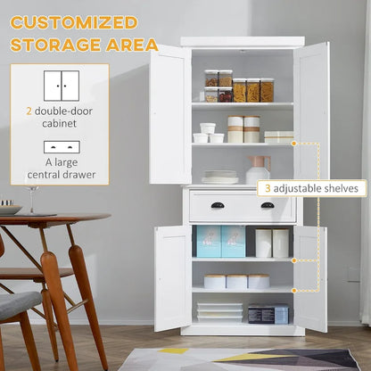 72 Freestanding Kitchen Pantry Cabinet, Tall Storage Cabinet with 2 Door Cupboards, 2 Drawers and Adjustable Shelves