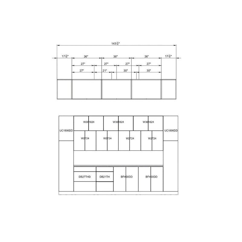 Kitchen Luxe Collection White Gloss Color Base Size 12Ft Wide - 143x24