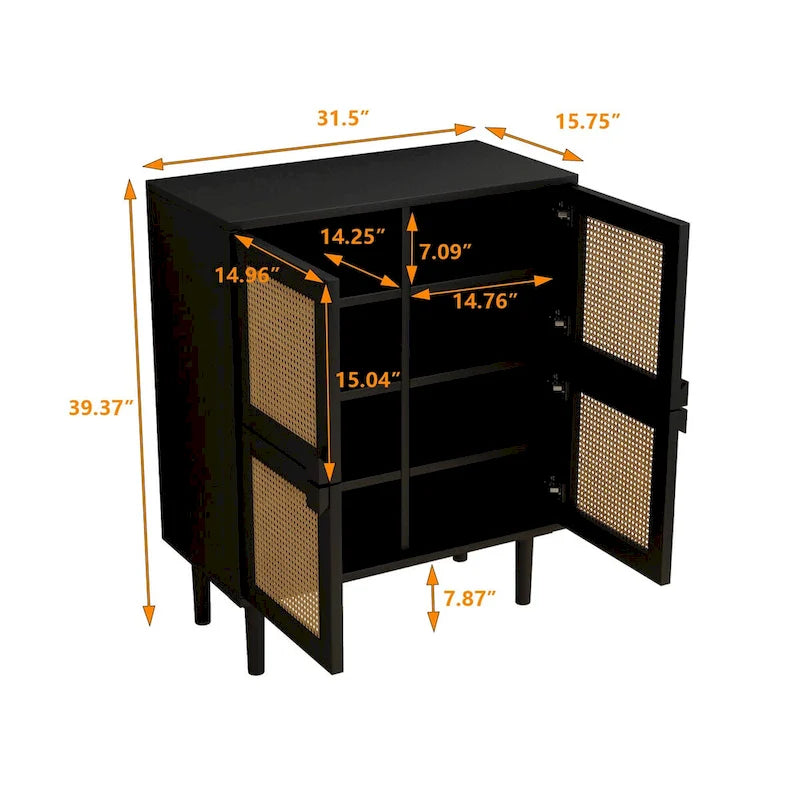 4-Doors Rattan Mesh Storage Cabinet, Sideboard with Eight Storage Spaces
