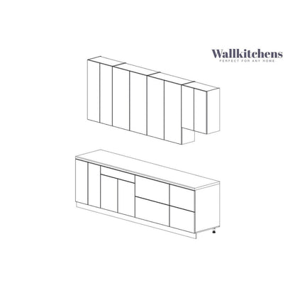 Kitchen Contemporary Collection Gray & White Gloss Color Base Size 9.5Ft Wide - 114x24
